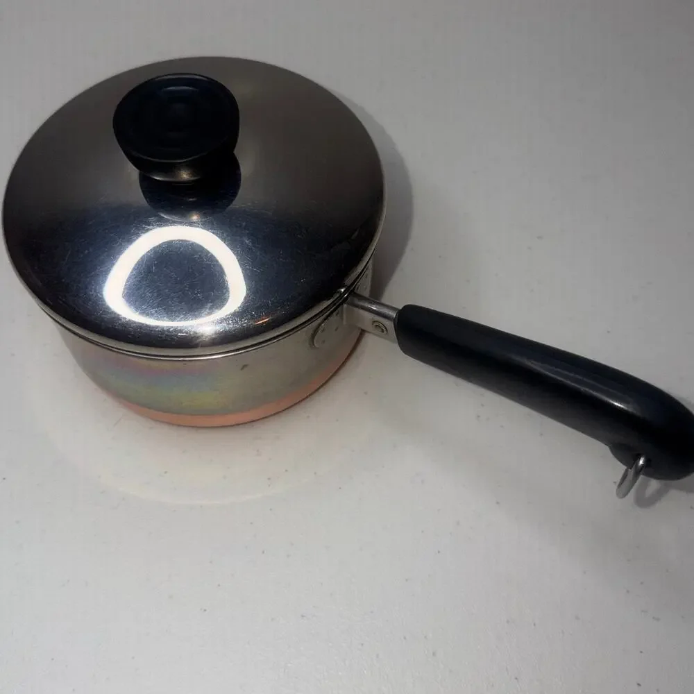 Revere Ware 1801 Copper Bottom Stainless 1 Qt Sauce Pan Lid Clinton Made in USA